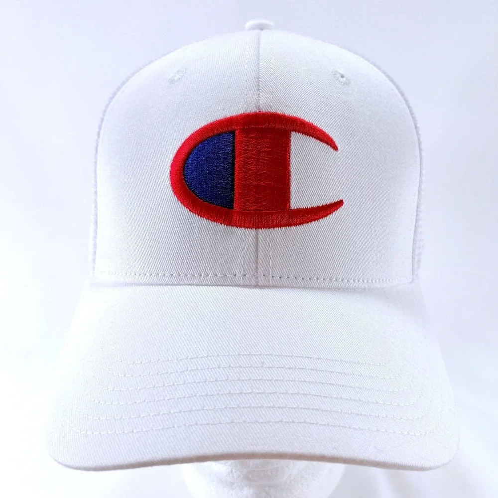 Champion White Embroidered Big C Logo Mesh Snapback Trucker Hat Cap NWT